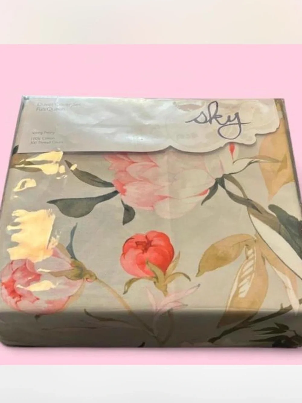 Sky Duvet Cover Set Full/Queen - Pink, Green, Cream